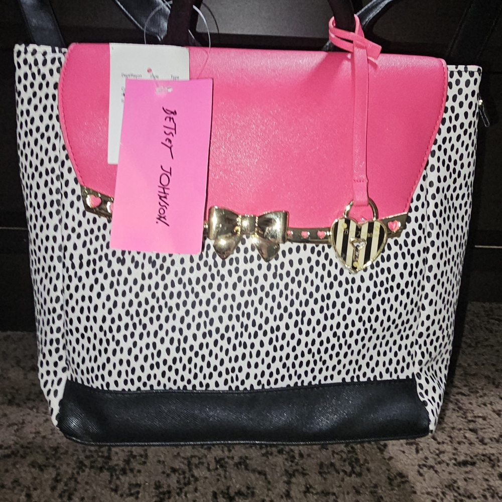 Betsey Johnson Pink Flap Polka Dot Tote